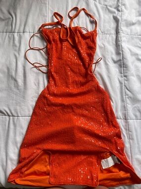 SHEIN Orange Mini Dress with Sequin Skirt